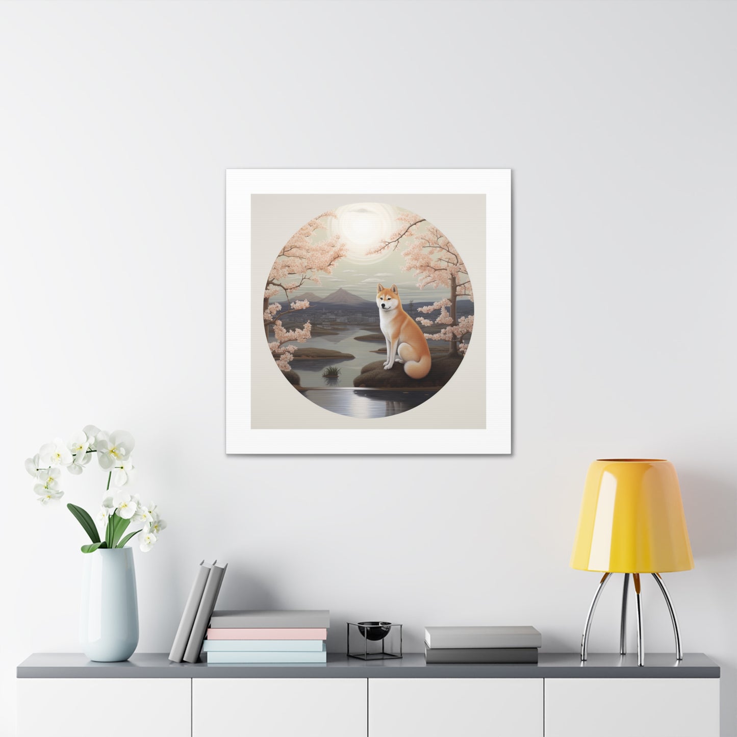 "Shiba in White Garden Canvas"