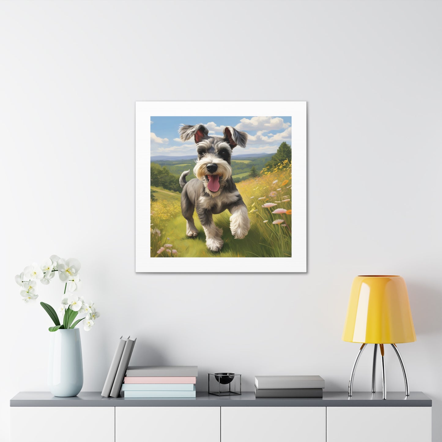 Vibrant Schnauzer Frolicking Canvas