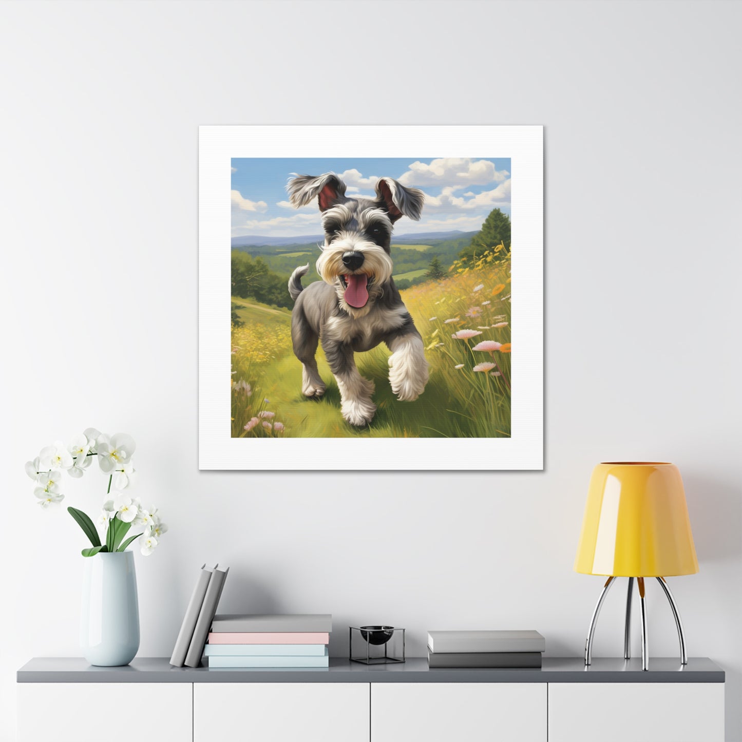 Vibrant Schnauzer Frolicking Canvas