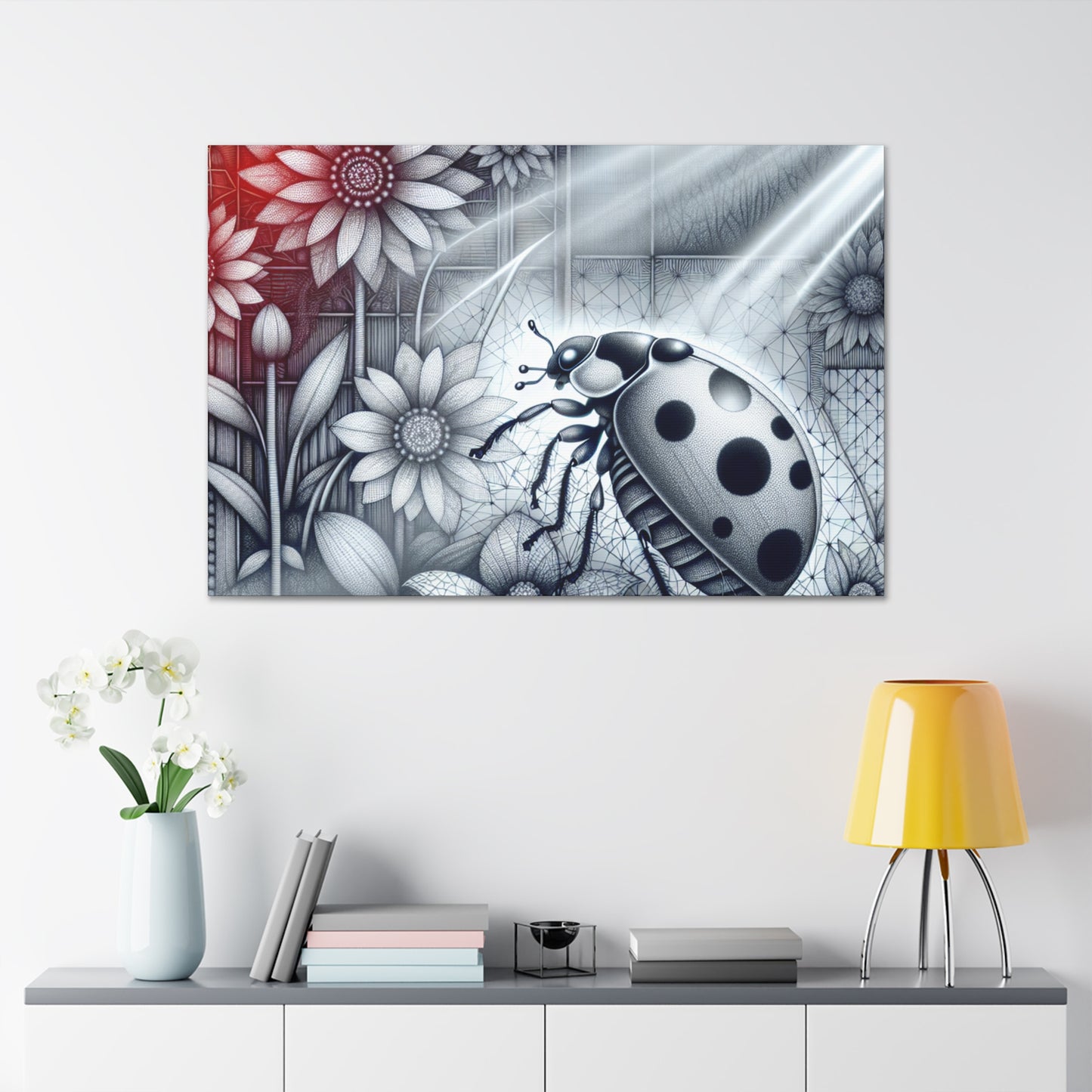 "Geometric Bloom & Ladybug"